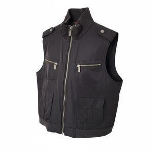 Vintage Tommy Hilfiger Jeans Utility Vest Men's XL Black Quilted Rib Collar